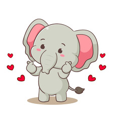 Cute elephant cartoon character with love finger hand sign. Adorable animal concept flat design. Isolated white background. Vector art illustration.