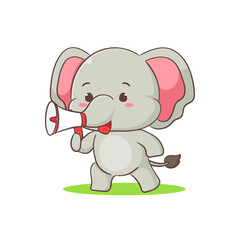 Cute elephant cartoon character holding megaphone. Adorable animal concept flat design. Isolated white background. Vector art illustration.