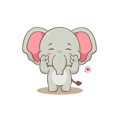 Cute elephant cartoon character with peace hand sign. Adorable animal concept flat design. Isolated white background. Vector art illustration.