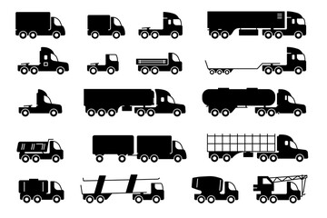 Set of vector flat icons different types of trucks
