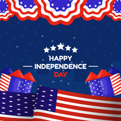 vector flat illustration design Happy Independence day, 4th July celebration background design.