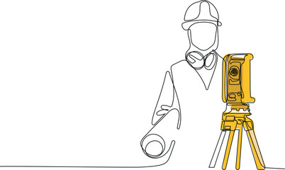 Surveyor engineer is measuring level on construction site. Geodesist ensure precise measurements before undertaking large construction projects. Concept of landscape design. High quality 4k footage