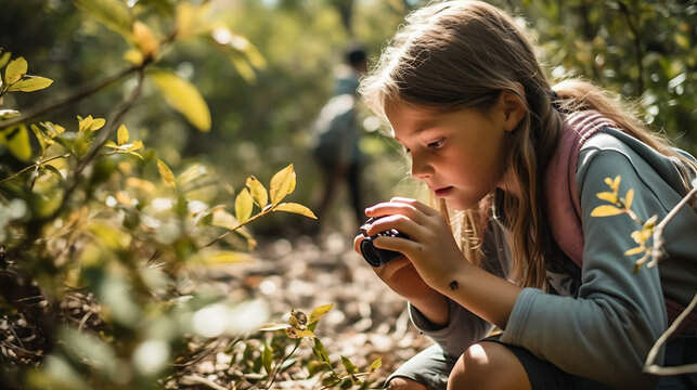 Child taking a photo of a plant