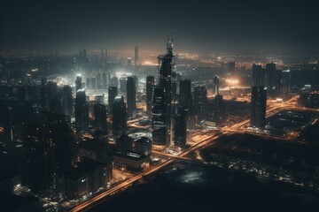 City skyline with night view. Generative AI