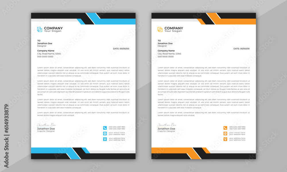 Wall mural clean and professional corporate company business letterhead template design with color variation bu