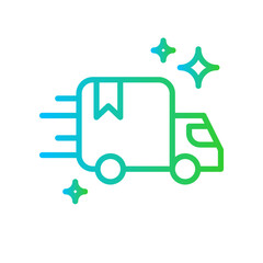 On-delivery e-commerce icon with green and blue gradient outline style. freight, bike, website, app, digital, smartphone, flat. Vector Illustration