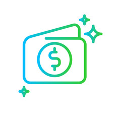 Wallet e-commerce icon with green and blue gradient outline style. bag, transaction, app, green, phone, simple, service. Vector Illustration