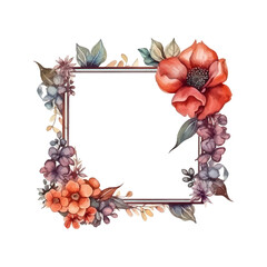 Abstract watercolor boho floral frame, vector illustration