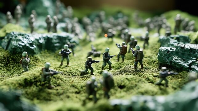 green plastic toy soldiers on a mission generative ai