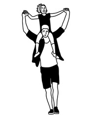 Dad With His Kid. Happy Dad Play With His Kid Portrait