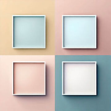 4 mockup photo frames with colorful wall background.Generative AI