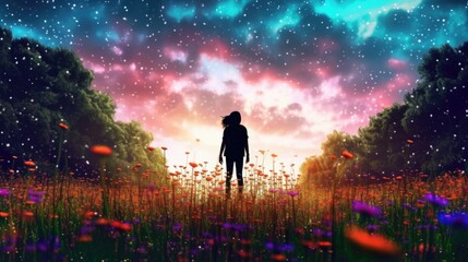Fototapeta premium person standing at the edge of a forest generative ai