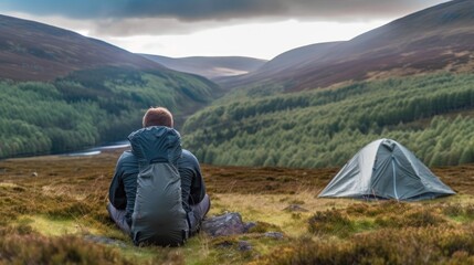 Fototapeta premium person camping in the Scottish Highlands generative ai