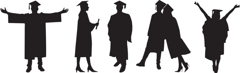 set of graduation silhouettes, student ceremony, people, graduation ceremony