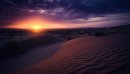 Arid Africa Majestic sunrise, tranquil sunset, remote horizon, beauty in nature generated by AI