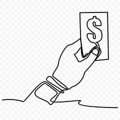 hand holding a dollar, One continuous single line hand 