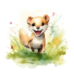 Cute squirrel cartoon in watercolor painting style