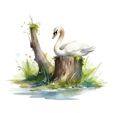 Cute goose cartoon in watercolor painting style