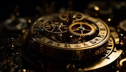 Antique pocket watch minute hand ticks with precision and accuracy generated by AI