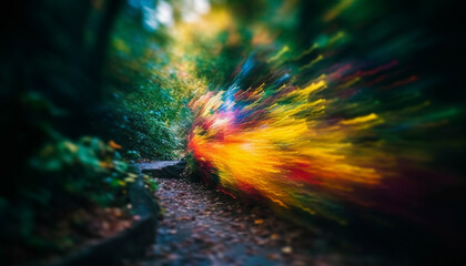 Blurred motion of vibrant colors in abstract nature landscape adventure generated by AI