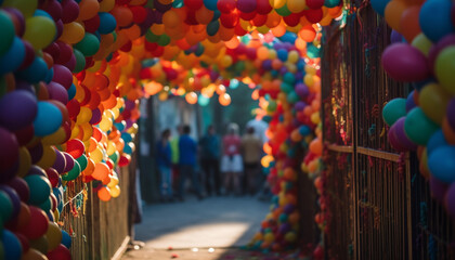 Vibrant colors illuminate the night, celebrating traditional festivals outdoors generated by AI