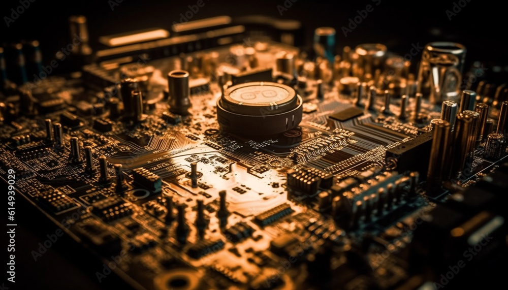 Poster complexity of the electronics industry shown in close up semiconductor circuit board generated by ai