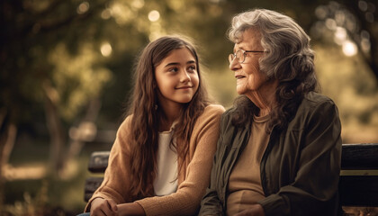 Fototapeta premium A multi generation family embraces outdoors, enjoying carefree leisure activity together generated by AI