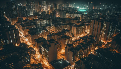 A futuristic city skyline glows with multi colored reflections at dusk generated by AI