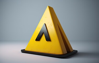 yellow triangle 3d model design isolated in empty room