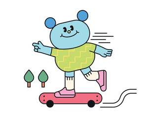 Cute abstract shapes characters. An oval shaped like a blue rat is skating happily.