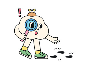 Cute abstract shapes characters. A cloud detective found the culprit's footprints as evidence.