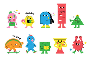 Cute abstract shapes characters. The basic shapes of various objects. - 614944225