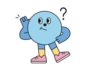 Cute abstract shapes characters. The blue circle is curiously listening to the news with its hand over its ear and tilted.