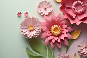 Web banner with paper art flowers for Mother's Day. Generative AI