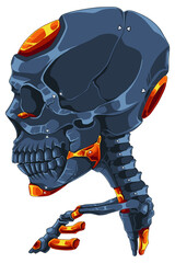 Illustration of a robotic skull in iron style
