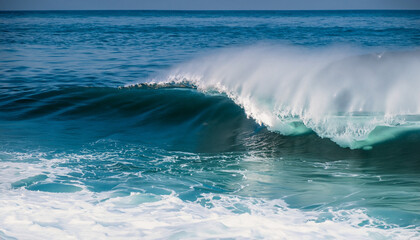 Ocean waves. Beautiful deep blue tube wave in the Pacific curls. Blue water background.
