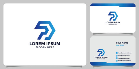 technology letter P logo design and business card