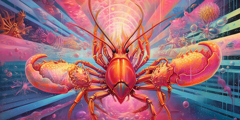 Generative Ai Crayfish on abstract background. 3D illustration. 3D rendering.