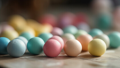 Fresh organic eggs in vibrant colors make a cute decoration generated by AI