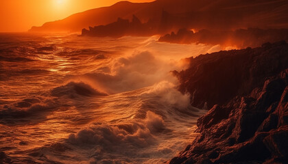 Fototapeta na wymiar The awe inspiring beauty of nature sunset over the coastline generated by AI