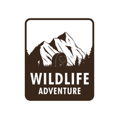 wildlife adventure logo design. with bear, mountain and forest inside