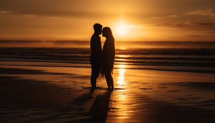 Fototapeta premium A romantic sunset embraces love, togetherness, and happiness outdoors generated by AI