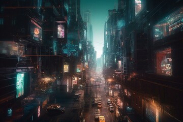 Painted future city in a thrilling abstract world with colorful landscapes and a sci-fi feel. Generative AI