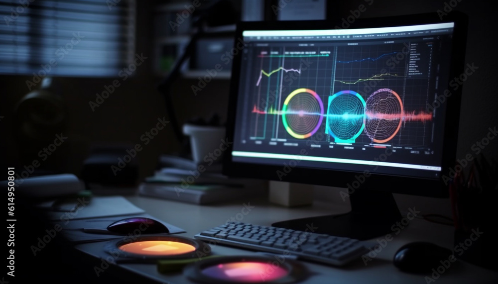 Poster doctor analyzing pulse trace on computer monitor in modern hospital generated by ai