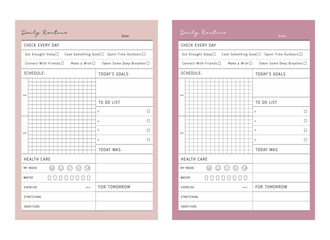 Daily Routine planner. (Pink) Minimalist planner template set. Vector illustration.