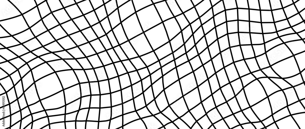 Aufkleber distorted outline wireframe background. abstract wavy checkerboard wallpaper. warped curved grid sur