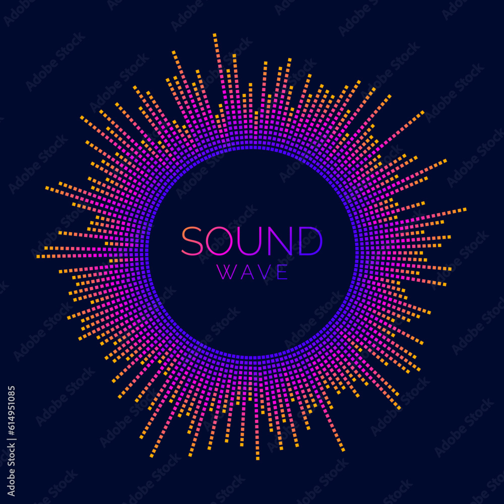 Poster circle sound wave visualization bar. dotted music player equalizer. radial audio signal or vibration