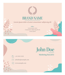 Business card company template peach leaf floral pastel art illustration