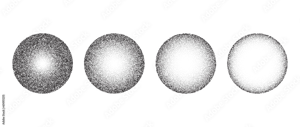 Aufkleber textured gradient spheres set. black dotted circles collections. stippled round elements pack. fadin