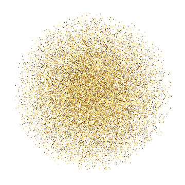 Golden confetti pale. Glowing dotted glitter background. Gold dots round heap. Sparkling halftone texture. Christmas decoration element for invitation, banner. Vector illustration 